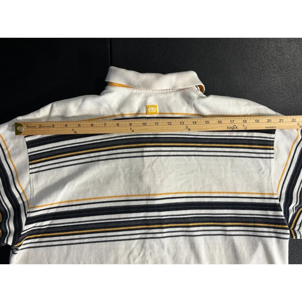 Ecko Unltd Mens 2XL Striped Polo Shirt White Black Orange Rhino Logo Streetwear - Picture 5 of 11